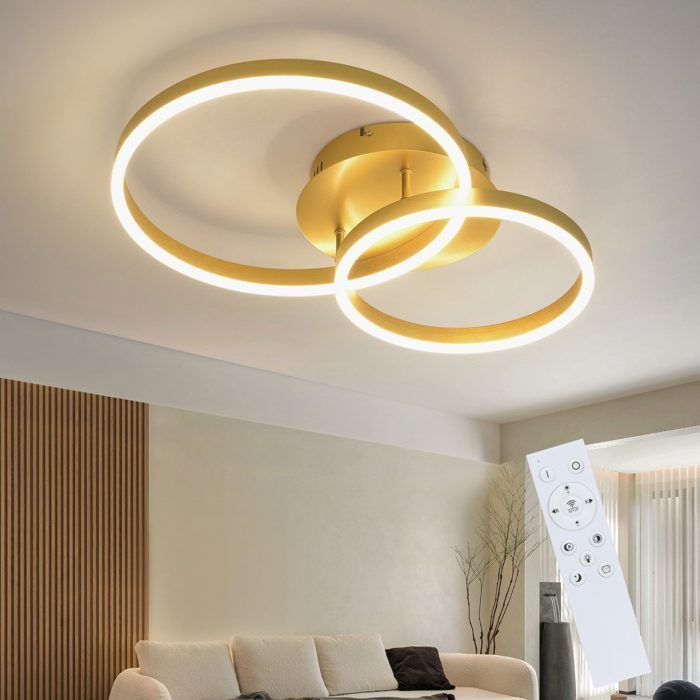 Homefire Plafonnier LED à intensité variable lampe de salon noire lampe de chambre moderne 46 W 2 anneaux
