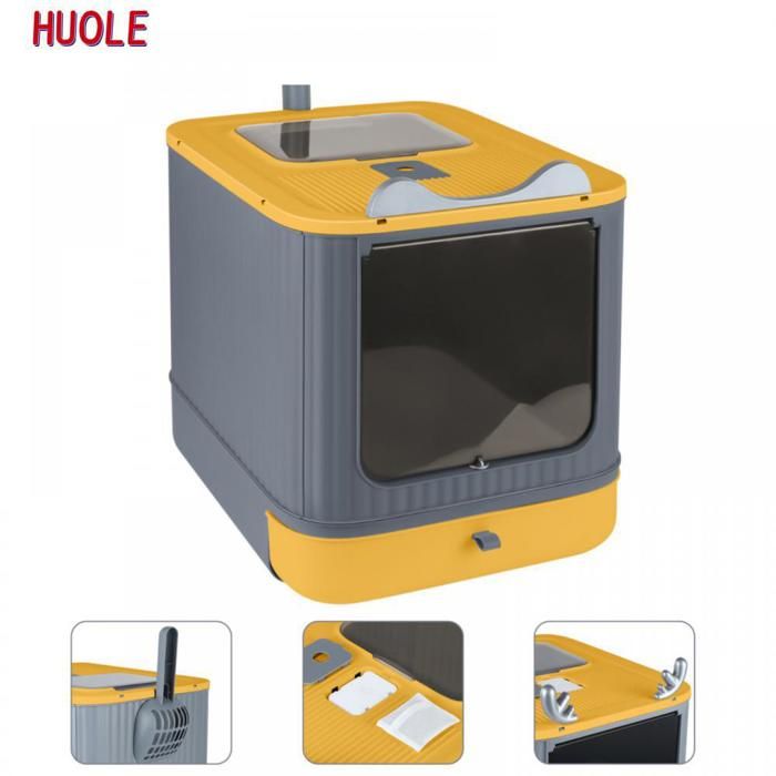 Meilleurs prix pour Bac à litière pour chat, fermé et ouvert, avec désodorisant, 44.5*36.5*34.5cm, jaune.