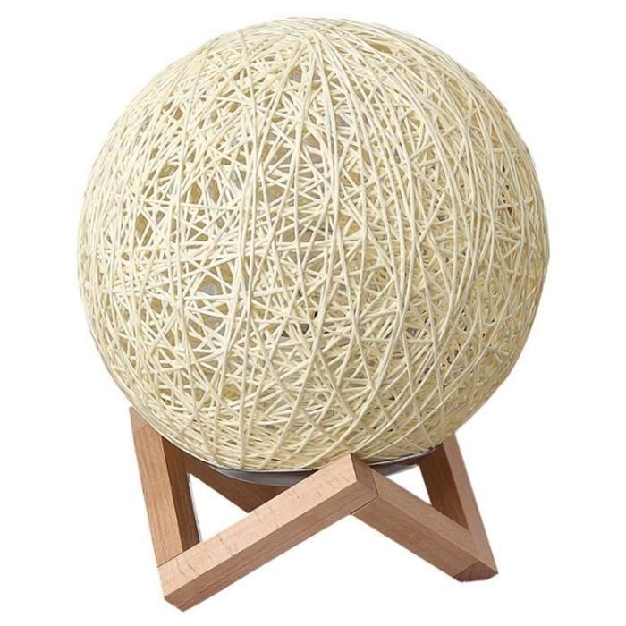 Lampe de nuit LED créative avec cadeau de lampe de chevet en bois décoration abat-jour tissé à la main