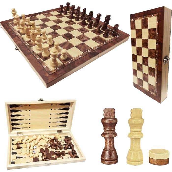 Sonew Jeu d'échecs en bois Jeu d'échecs pliant d'échiquier en bois