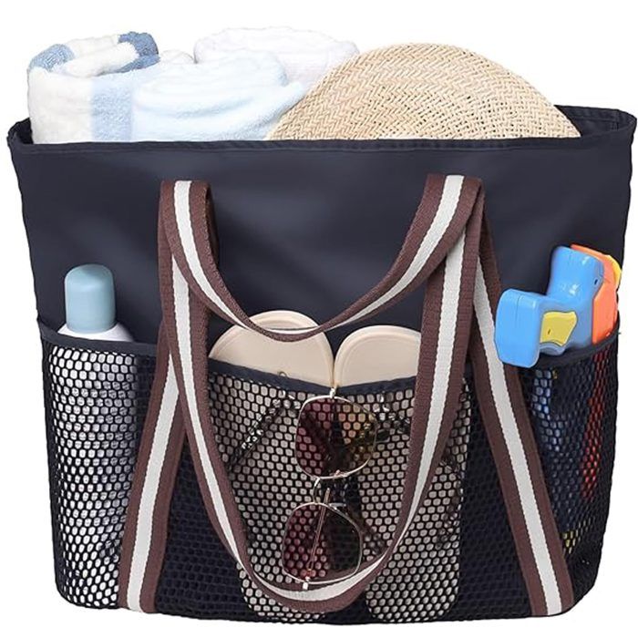 Sac de plage avec fermeture éclair sac à bandoulière étanche pour femmes fourre-tout résistant au sable pour plage piscine s