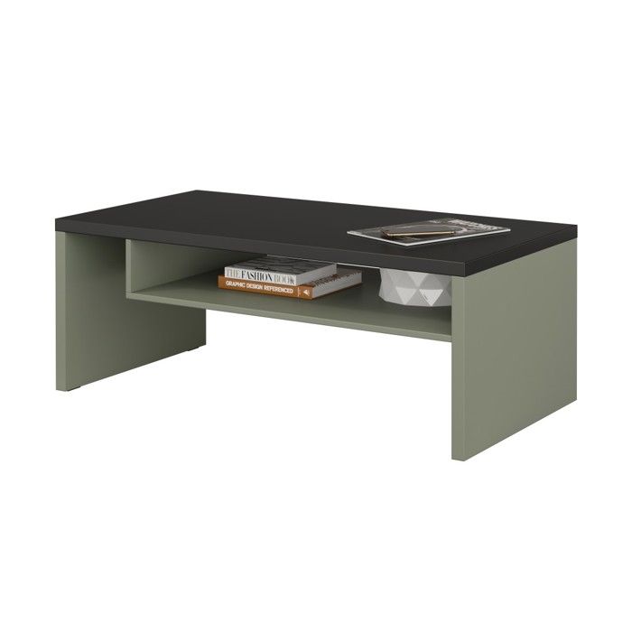 Table basse HAVANA – Vert sauge et noir – Plateau noir mat – Avec niche – Design moderne Table basse HAVANA – Vert sauge et noir – Plateau noir mat – Avec niche – Design moderne