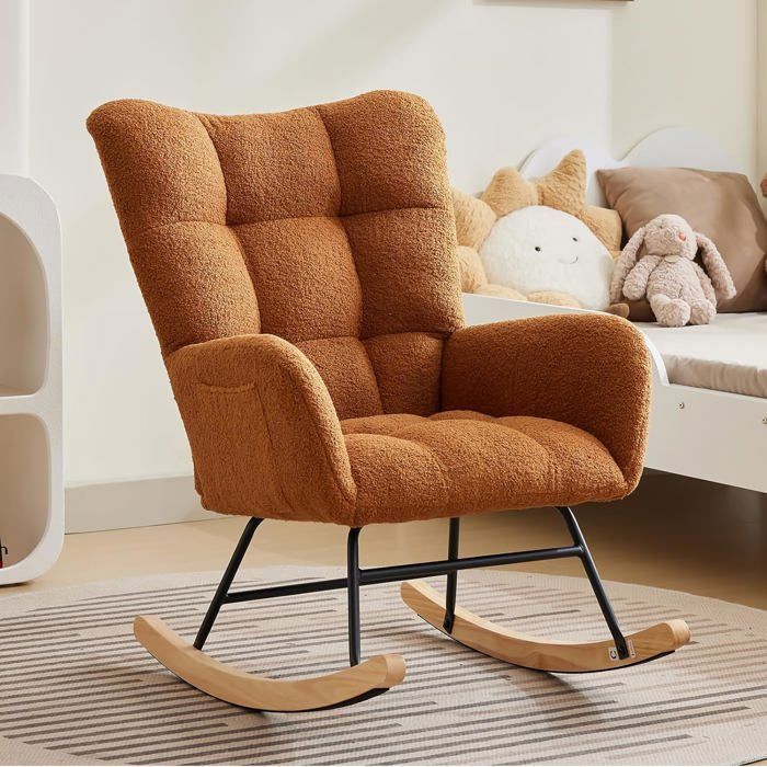 Fauteuil à bascule - HOERFURIY - Marron - Scandinave - 1 place - Tissu peluche