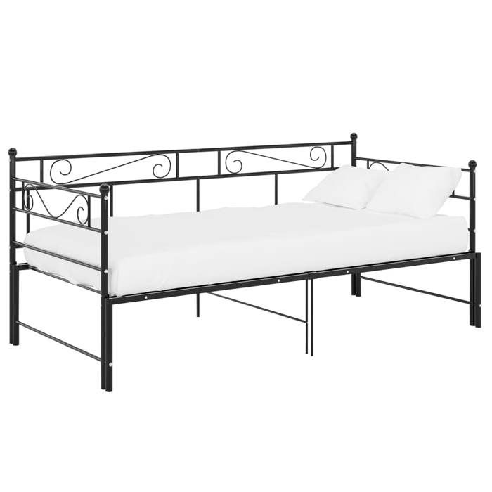Single Lit - JILLS - Cadre de canapé-lit extensible - matelas non inclus - Noir Métal 90x200cm LV389