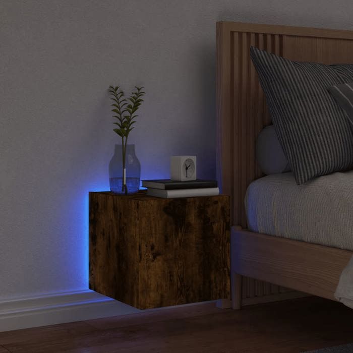 XINWO Meuble TV，Armoire TV Banc TV - mural avec lumières LED - chêne fumé 30 5x35x30 cm @639