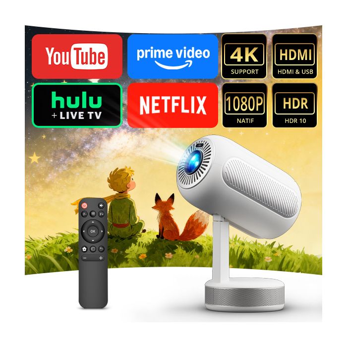 EKASN Vidéoprojecteur Upgrade 1080P Natif FHD et HIFI Design Esthétique Support Télescopique Auto Focus/Correction Android PS5