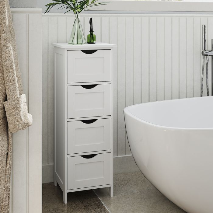 Meuble de Salle de Bain - SONGMICS - 4 Tiroirs - Blanc - 30x30x82 cm - Style Moderne