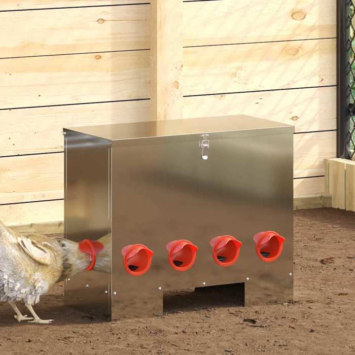 Mangeoire pour poules - vidaXL - Acier galvanisé - Argent - 605 x 29 x 51 cm