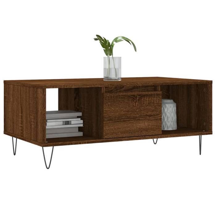 Table basse moderne - vidaxl - Chêne marron - 90x50x36 5 cm - Bois dingénierie - Pieds en métal