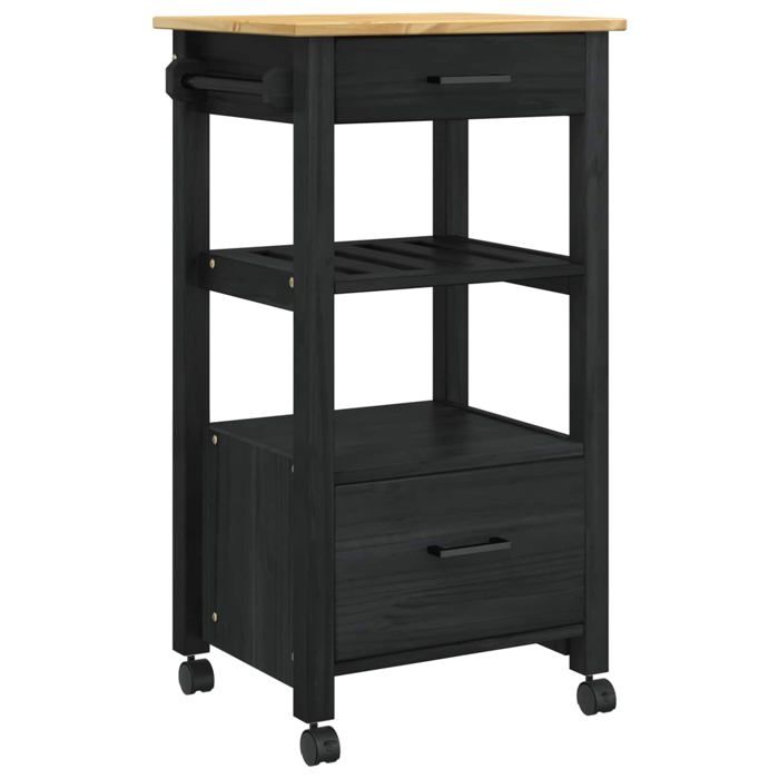 Chariot de cuisine moderne - vidaXL - Noir - 48x40x885 cm - Roulable - Tiroirs - Pin massif - Compact - Spacieux