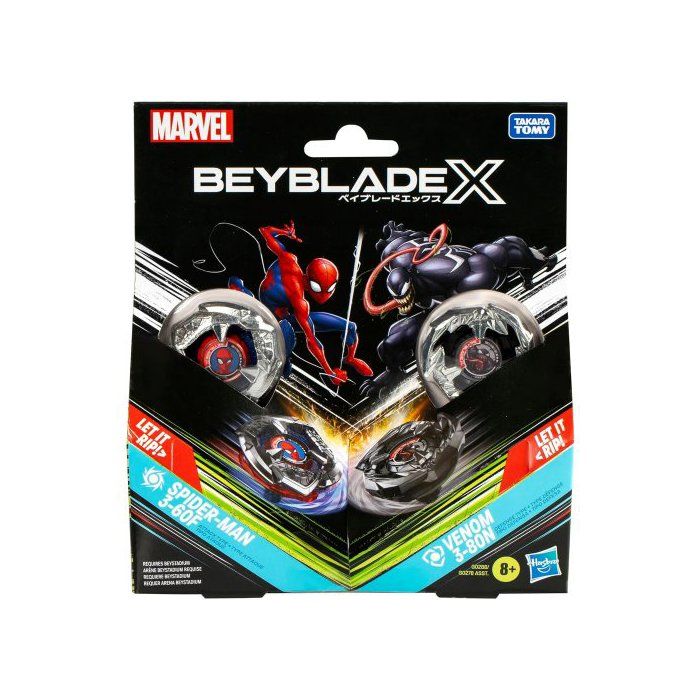 Coffret Beyblade 2 Toupies et 2 lanceurs : Spider-Man 3-60F et Venom 3-80N - Type Attaque et Défense
