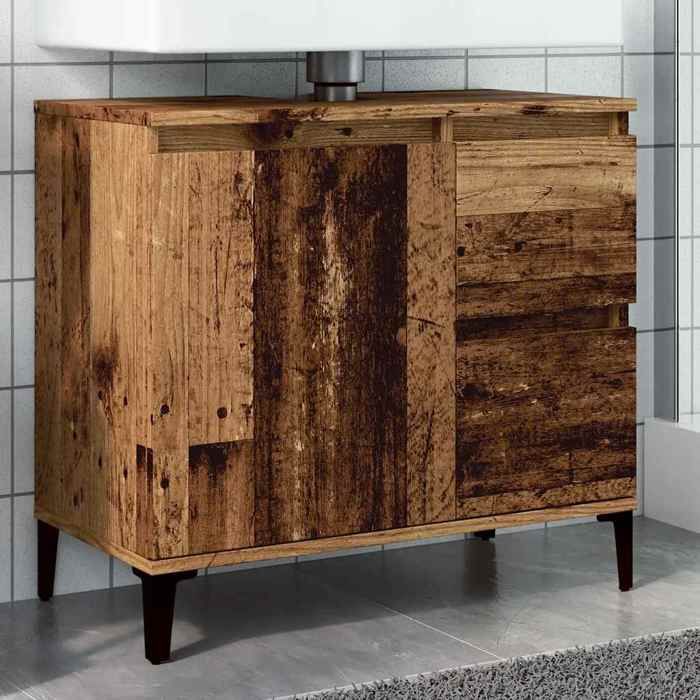 Armoire lavabo bois dingénierie - vidaXL - 65x33x60 cm - Brun - Vieux bois - 2 tiroirs - Compartiment avec porte