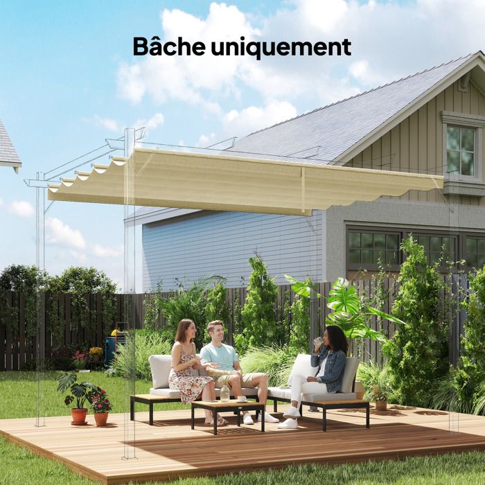 Toile de toit pour pergola tonnelle rétractable de 4 x 3 m - toile uniquement 350 x 260 cm crème