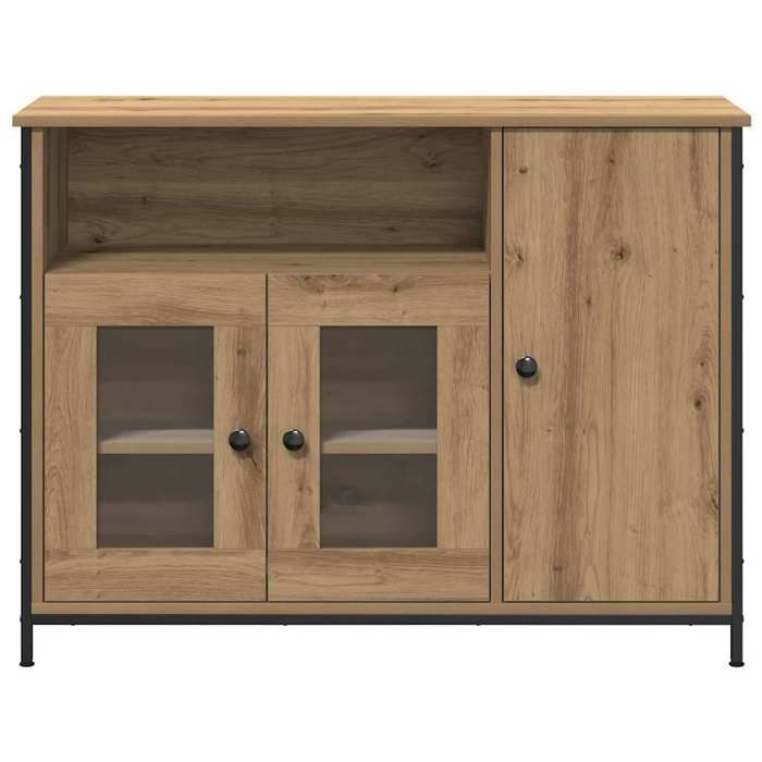 Buffet bas en chêne artisanal - MEUBLECHIC - 100x35x75 cm - Marron - Bois dingénierie - Compartiments de rangement