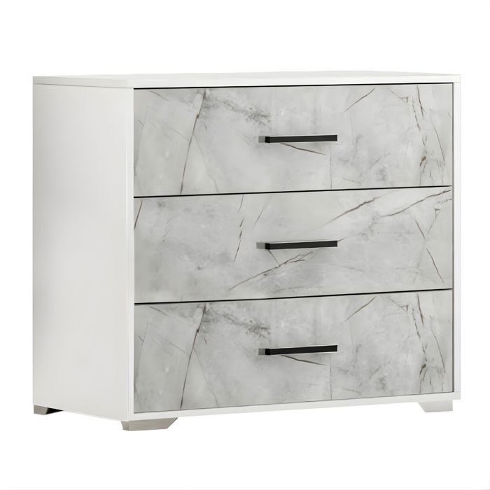 Commode 3 tiroirs laqué blanc et imitation marbre - GENESIS Commode 3 tiroirs laqué blanc et imitation marbre - GENESIS