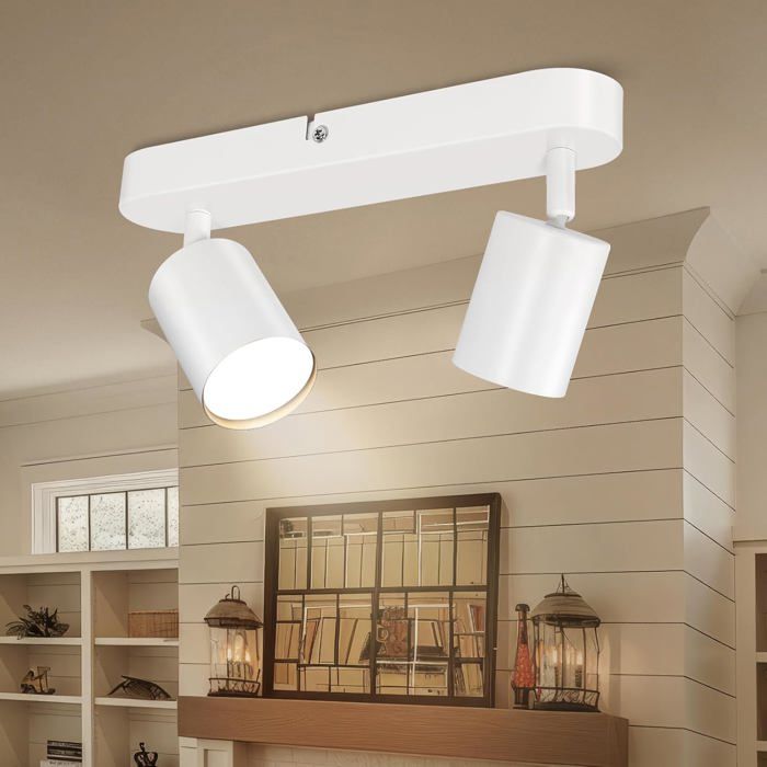 Plafonnier spot LED orientable - ESTAMPILLE - 2 spots GU10 - Blanc - Orientable 350° - Pivotant 90° - 26x8x5 cm