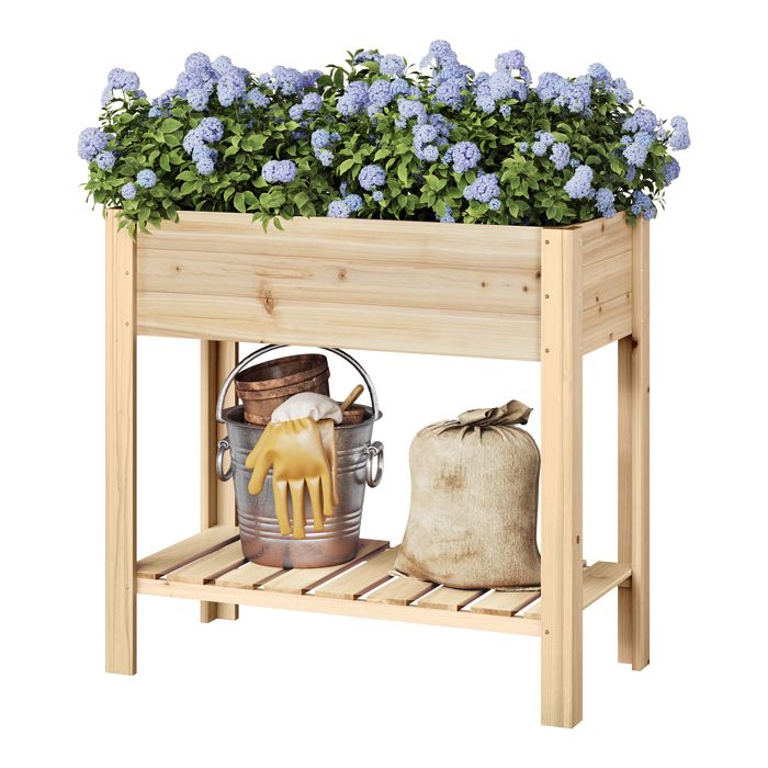 WOLTU Jadinière surélevée en Bois - Étagère avec Bac à Fleurs - 80x75x40cm - Couleur du Bois