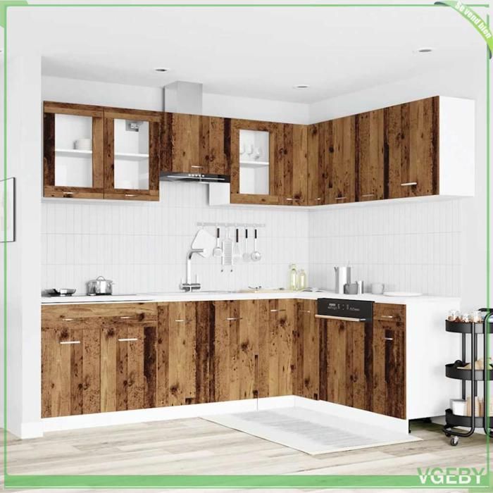 Ensemble de meubles de cuisine 11 pièces - Lyon - Vieux bois - Bois dingénierie résistant à lhumidité - Pieds réglables