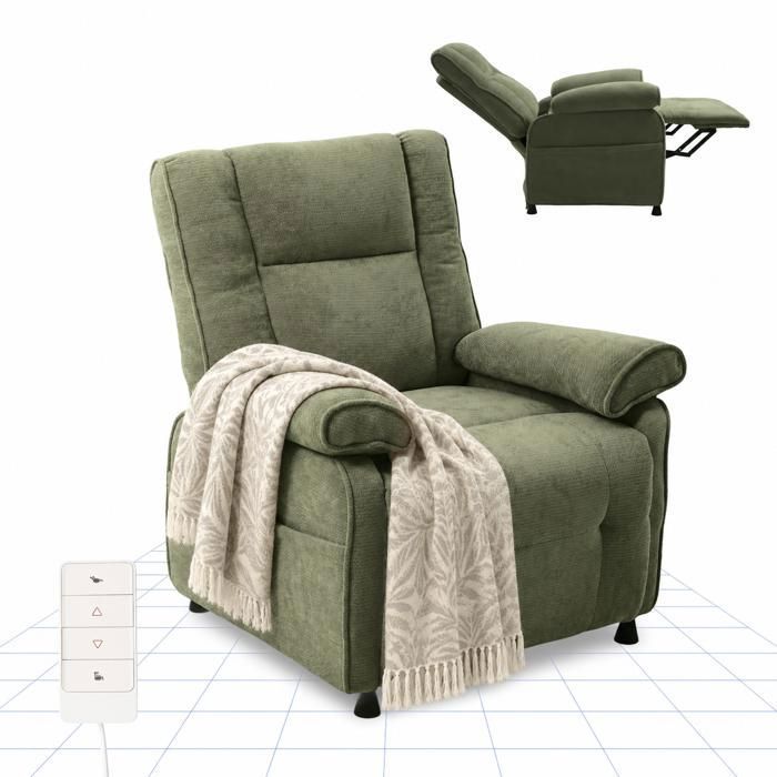 FlexiSpot Fauteuil de Relaxation Électrique Ergonomique Inclinaison Réglable Fauteuil TV de Salon Grand Confort Vert