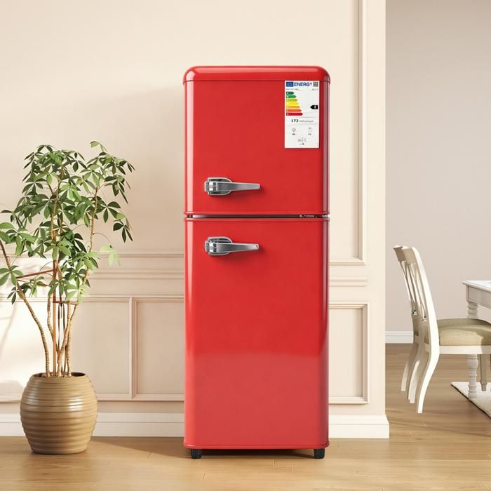Réfrigérateur Congélateu 112 Litres 72L+40L Réfrigérateur avce étagères réglables et Éclairage LED Rouge【Vérifiez les Dimensions】