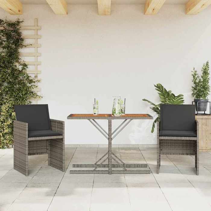 VIDAXL Ensemble Table bar avec chaises (3 pcs) - ANTI-UV - + coussins - gris résine tressée 105x51x72 cm M8869
