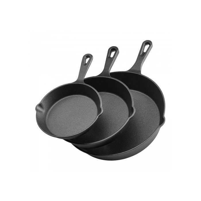 Poêle en Fonte Lot de 3PCs 16 cm/22 cm/26 5 cm Sauteuse Pré-assaisonnée avec Poignée Résistante à la Chaleur Ustensiles de