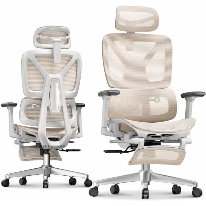 FlexiSpot Chaise de Bureau Ergonomique Appui-tête 3D Accoudoir 3D et Support Lombaire 5D Indépendant en Maille Beige