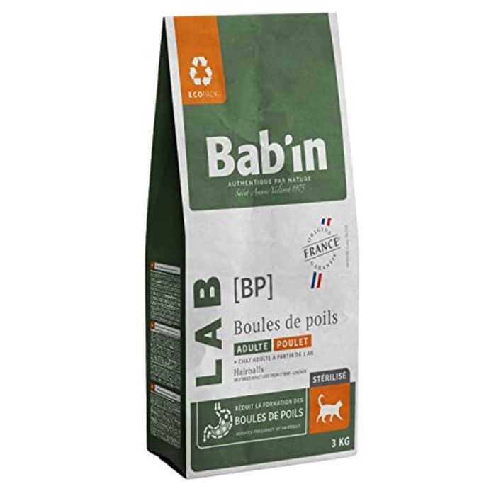 Croquettes - BABIN - Lab Chat Adulte Peau & Pelage Saumon 3kg - Contrôle boules de poils - Peau et pelage sain - France