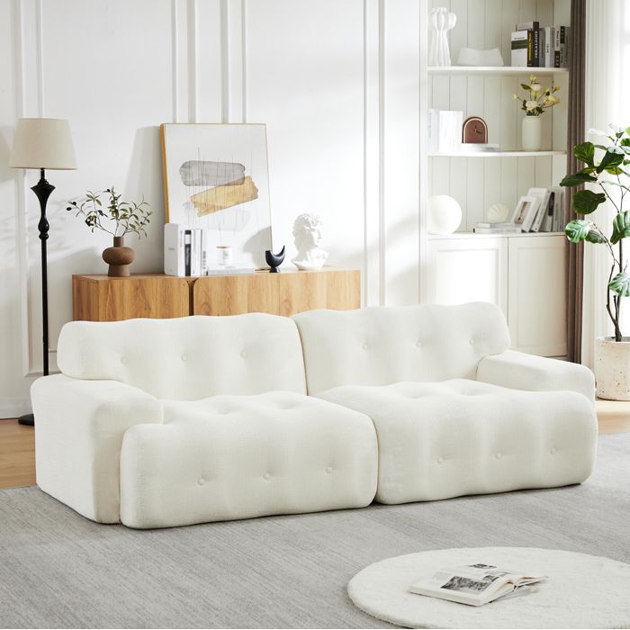 Canapé 2 places modulable en chenille beige design arrondi sans montage