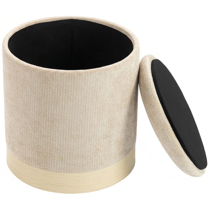 Pouf de rangement - HOMCOM - forme ronde - base en métal effet bois - tissu en chenille - Ø 38 x 45 cm - beige Pouf de rangement - HOMCOM - forme ronde - base en métal effet bois - tissu en chenille - Ø 38 x 45 cm - beige