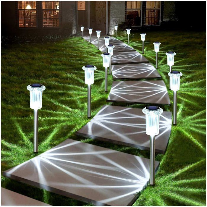 Lampe solaire dextérieur - GRANDSALEY - Lot de 10 - LED blanc froid 6000K - Inox sur piquet - Étanche motif flocon