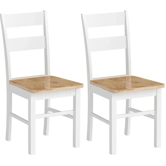 Chaises de cuisine lot de 2 en bois dhévéa blanc et ton chêne dossier à barreaux courbé sans accoudoirs ORVRYN
