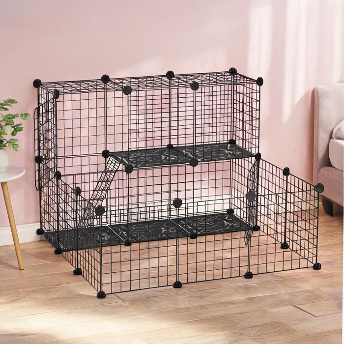 Parc modulable 105 cm pour rongeurs en acier noir 2 niveaux avec rampe - Noir Acier 41.34 x 41.34 x 27.56 cm Ref 8BNPM1