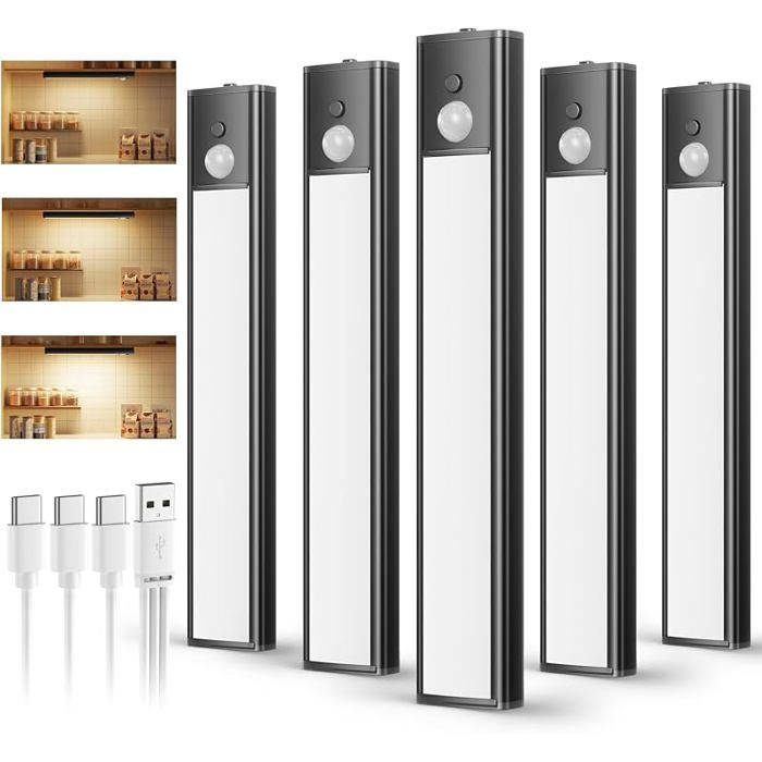 Lampes de dessous de comptoir de cuisine noires rechargeables Lot de 5 3 niveaux de luminosité mpes à Noir 3000 ECLAIRAGE DE MEUBLE