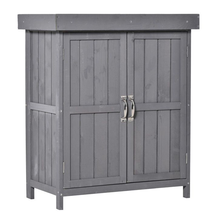 SENVIRO armoire de rangement extérieure 74 x 43 x 88 cm bois de sapin laqué double porte 2 compartiments gris foncé