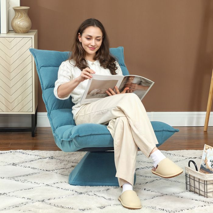 Fauteuil de relaxation - ZEVKOR - Pivotant 360° - Dossier réglable 120° - Velours bleu