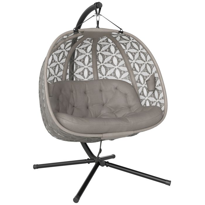 Fauteuil Suspendu Double Confort Coussin et Porte-Gobelets Marron Sable