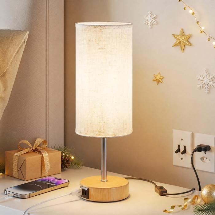 Lampe de Chevet avec Ports de Charge USB Contrôle Tactile 3 Températures de Couleur et Lampe de Bureau Minimaliste Ampoules E27