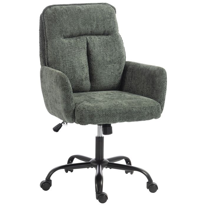 Chaise de bureau ergonomique - HOMCOM - hauteur réglable assise large fonction bascule - tissu effet lin - 67x72x103cm - vert foncé Chaise de bureau ergonomique - HOMCOM - hauteur réglable assise large fonction bascule - tissu effet lin - 67x72x103cm - vert foncé