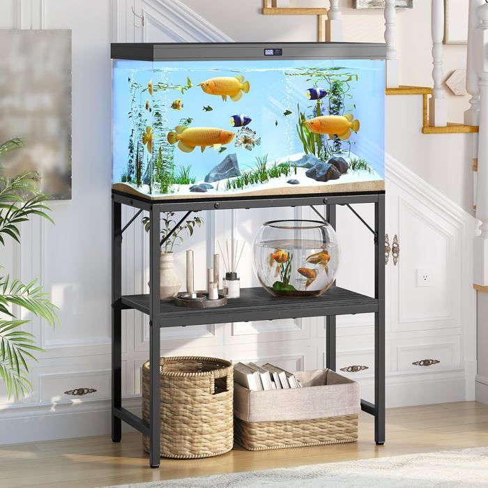 Meuble pour Aquarium Support pour Bocal à Poissons avec rangement Support pour Terrarium à 2 niveaux cadre métallique