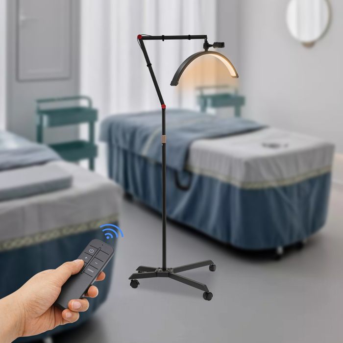Lampe de sol LED en forme de croissant Noir 36W Hauteur réglable 83-128 cm pour Salon de beauté et Maquillage