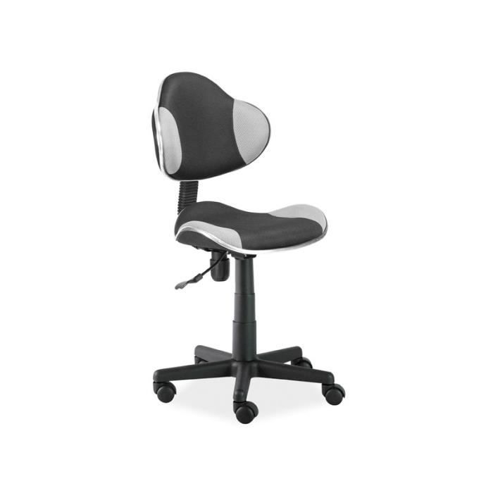chaise de bureau à roulettes - ac-déco - qg2 - tissu - noir et gris - réglable en hauteur