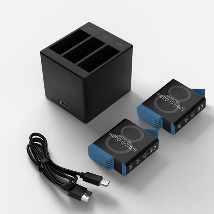 GP8002 - batterie noire ou Triple chargeur rapide, pour caméra GoPro Hero 8,  7, 6, Hero 5 - Cdiscount Appareil Photo