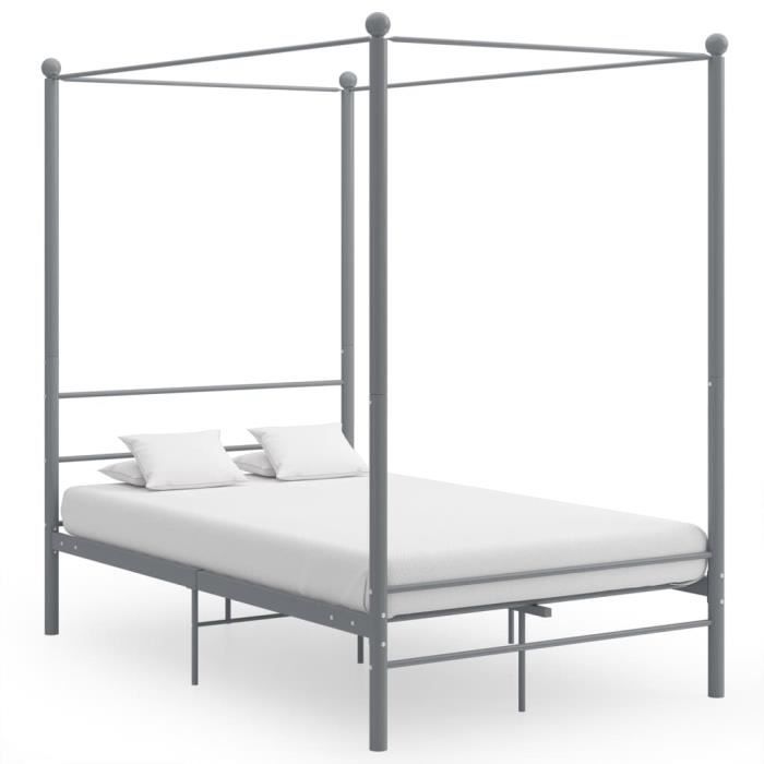 lit à baldaquin gris métal - ashata - 140x200 cm - contemporain - design