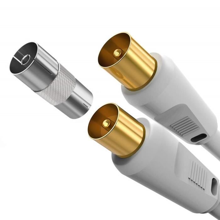 Câble Antenne TV Mâle-mâle 5m - Coaxial 75 Ohm Pour TNT, Décodeur, Freebox