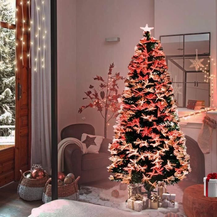 UISEBRT 210cm Sapin de Noël Artificiel Lumineux - Arbre de Noël avec Flocons de Neige LED Changement de Couleur en Fibre Optique (210cm, Fibre Optique colorée avec Flocons de Neige