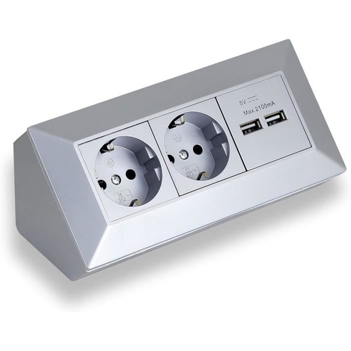 Multiprise 11 Sorties + 2 USB Schuko, GLOBEX 49907 - 220V, 16-20A, 3000W+, Noir