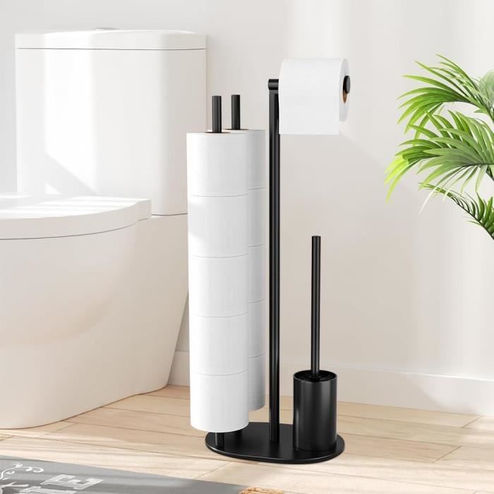 Porte-rouleau Papier Toilette Avec Brosse WC Et étagère - Acier Inoxydable Noir Mat - Hauteur 62,5 Cm