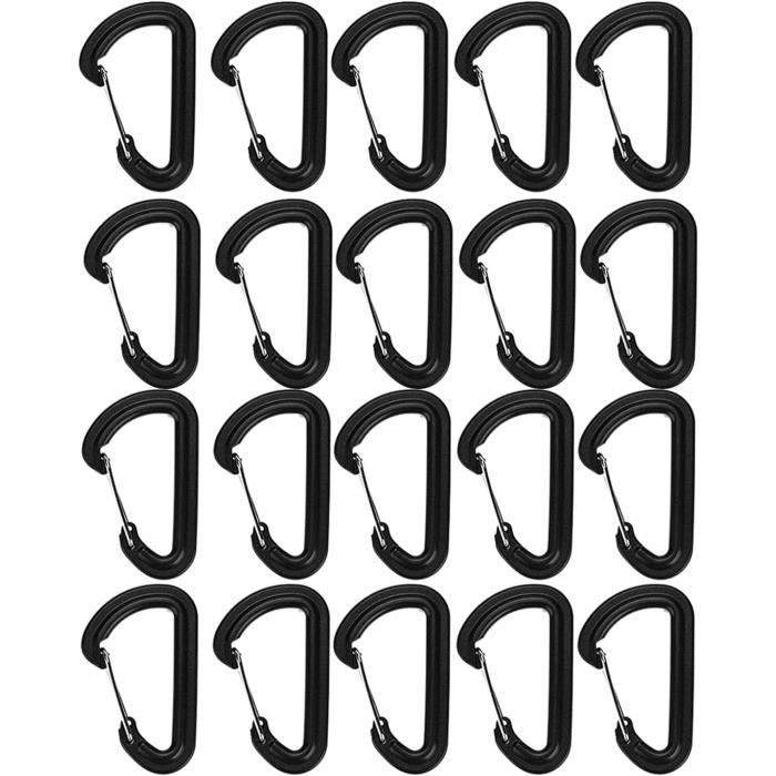 10 Mousquetons En S Doubles Anneaux Aluminium 31 Mm - Pour Sac à Dos, Outdoor, Voyage, Organisation - Noir - 12