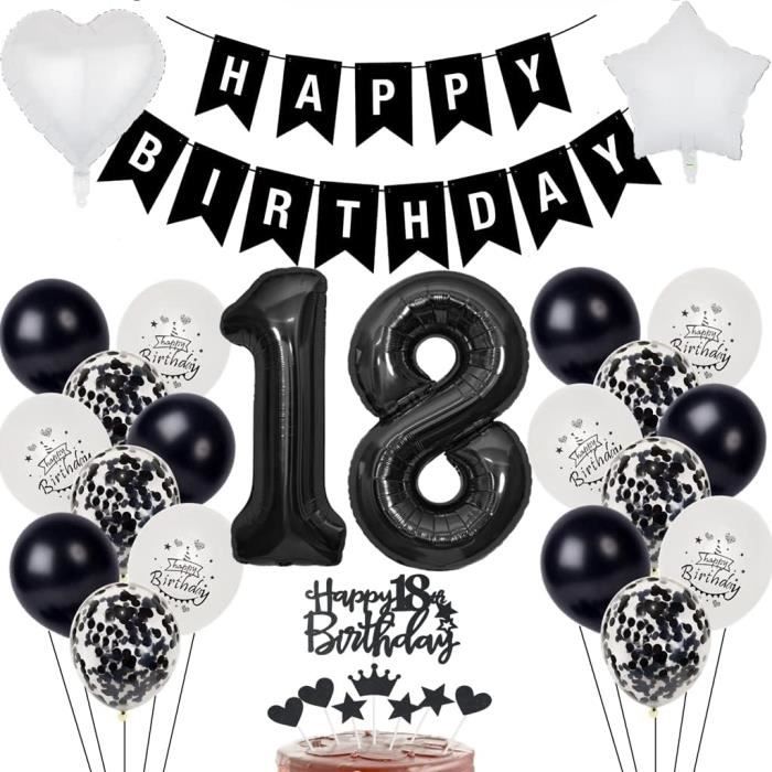 Décoration Anniversaire 18 Ans Toile De Fond Noir Et Or - Bannière Joyeux Anniversaire 180x110 Cm Avec Corde